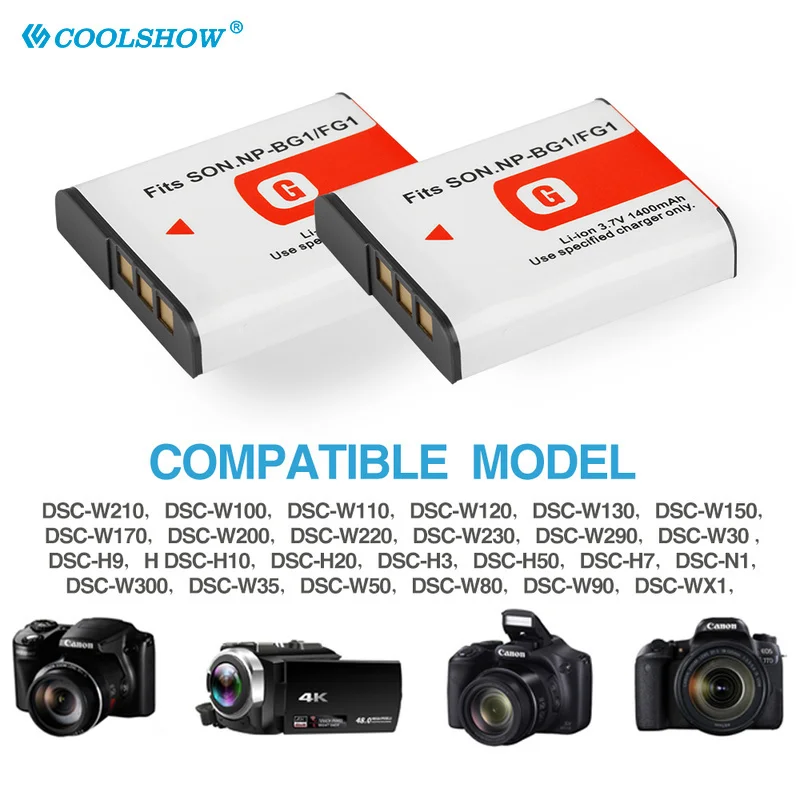 NP BG1 FG1 شاحن بطارية لسوني DSC-H50 H55 H3 DSC-H7 H9 H10 H20 DSC-W100 DSC-WX1 بطاريات 1400 مللي أمبير NP-BG1