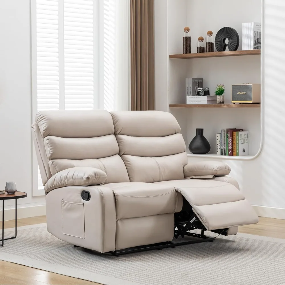 

Recliner Sofa, Small Sofa Couch, PU Leather Reclining Sofa 2-Seater Manual Double Seater Recliner with Side Pockets