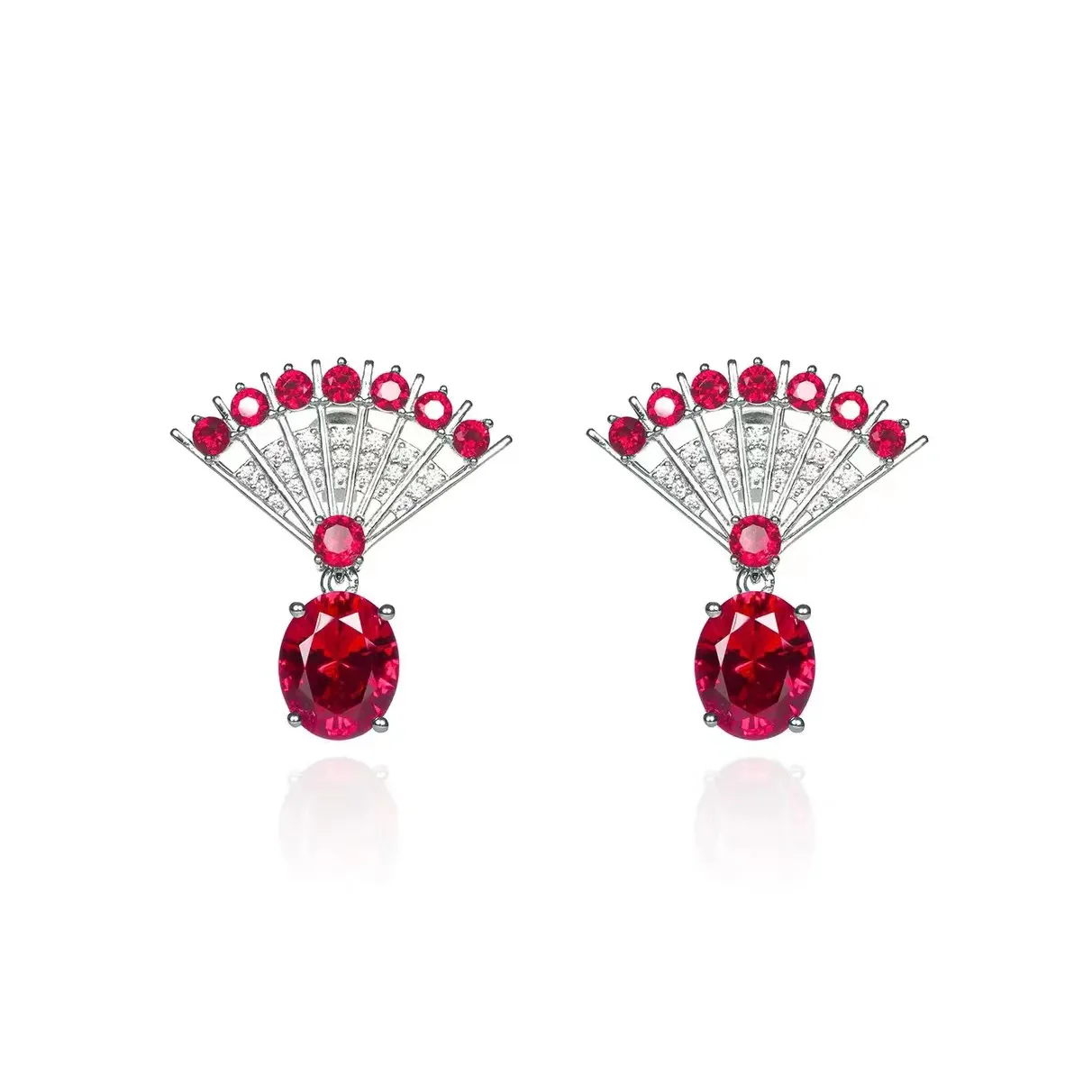 Foydjew New Luxury High Quality Artificial Red Corundum Jewelry Sets Women Fan-shaped Earrings Necklaces Wedding Accessories