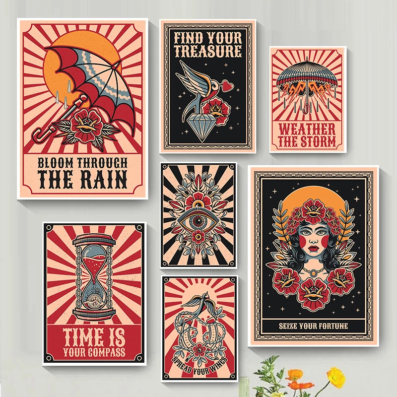 Vibrant Retro-Style Abstract Floral Patterns Poster Shine Bright With Luck Modern Prints Canvas Wall Art Picture Home Room Decor