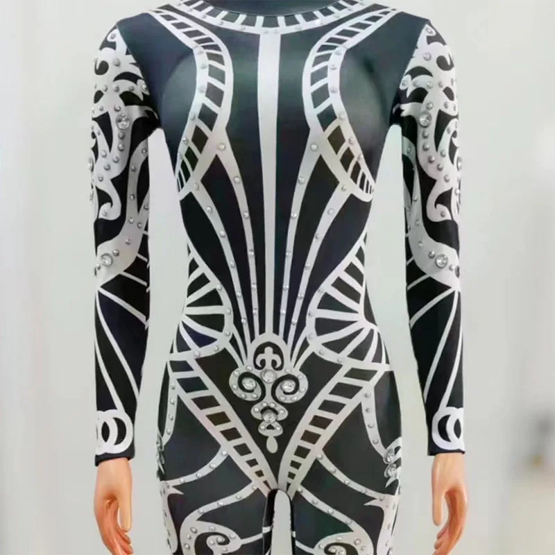 Nightclub Bar Dancewear Black Long Sleeve Bodysuit Singer Dancer Dj Ds Performance Outfit Gogo Party Show Rave Clothes  yj162