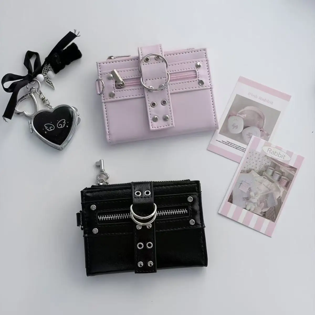 Koreanische Schwarze Pinkfarbene Leder-Münzbörse, Tragbarer Kartenhalter, Hochwertige Bankkarten-Aufbewahrungstasche, Reise-Münzbörse, Ins-Geschenk – Detail 9