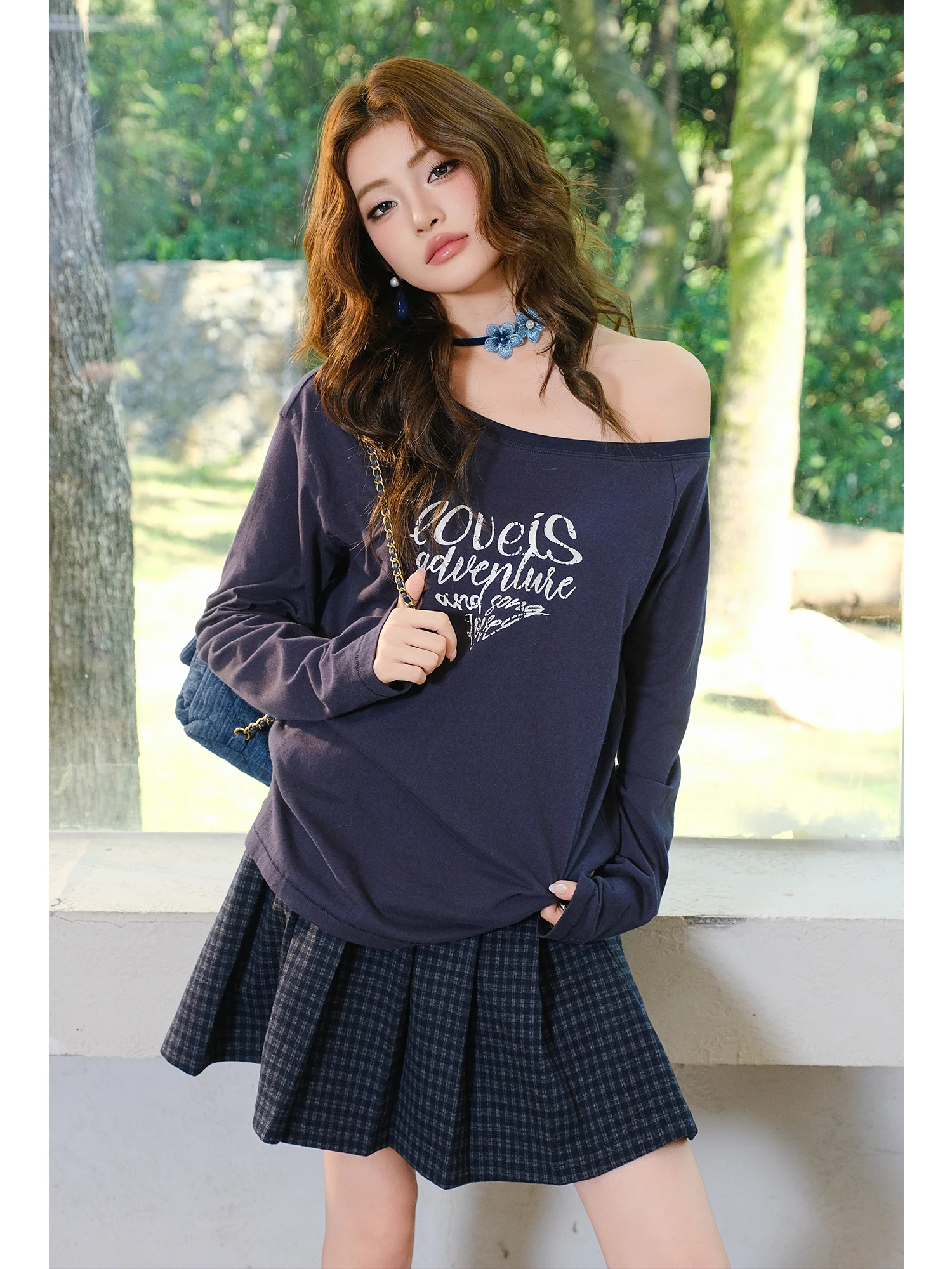 

Сексуальный хлопковый топ MIUCO с открытыми плечами, принтом, длинным рукавом, удобный повседневный женский осенний топ