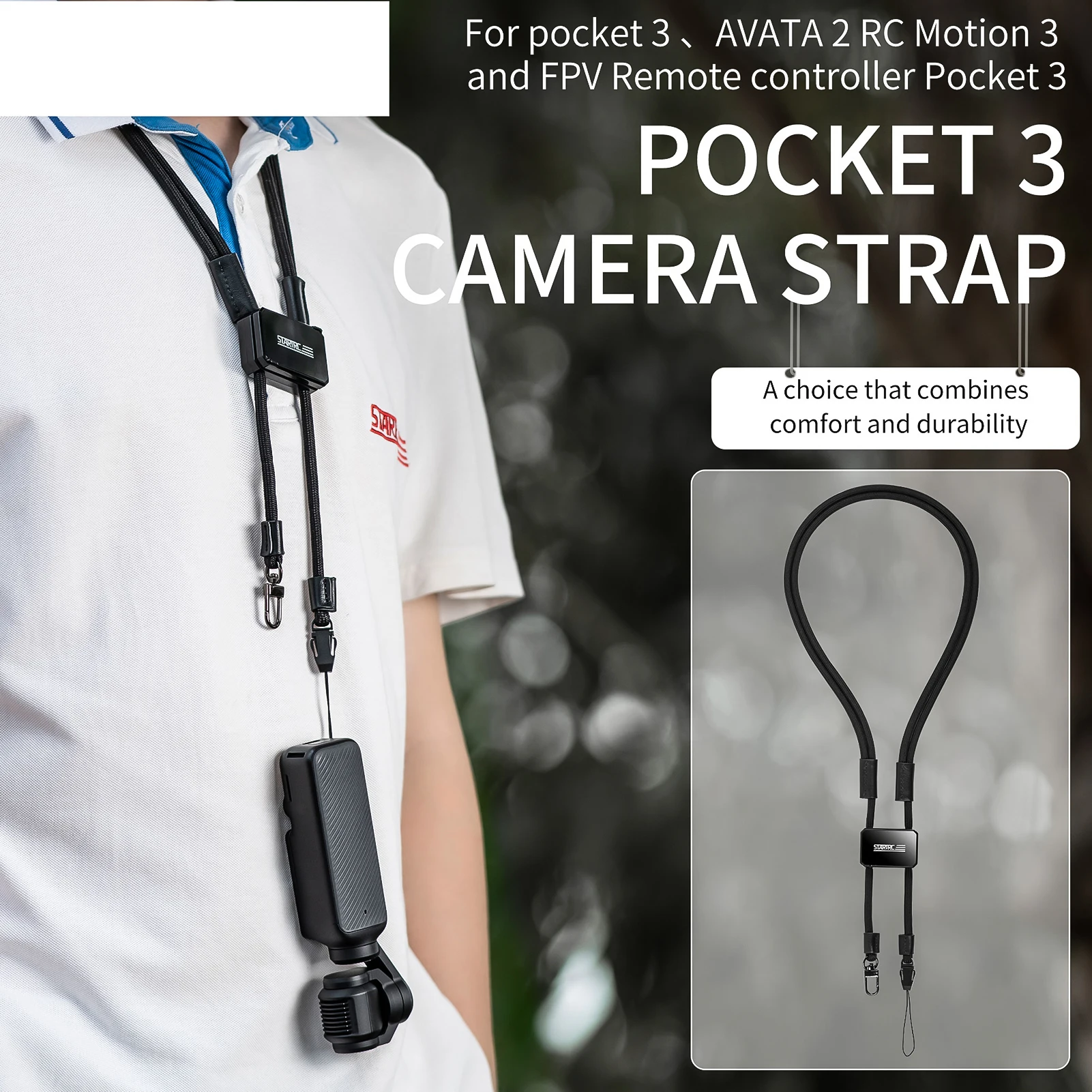 Camera Strap Neck Strap Adjustable Shoulder Strap Lanyard Buckle for DJI OSMO Pocket 3/AVATA 2 RC Motion 3 FPV remote controller