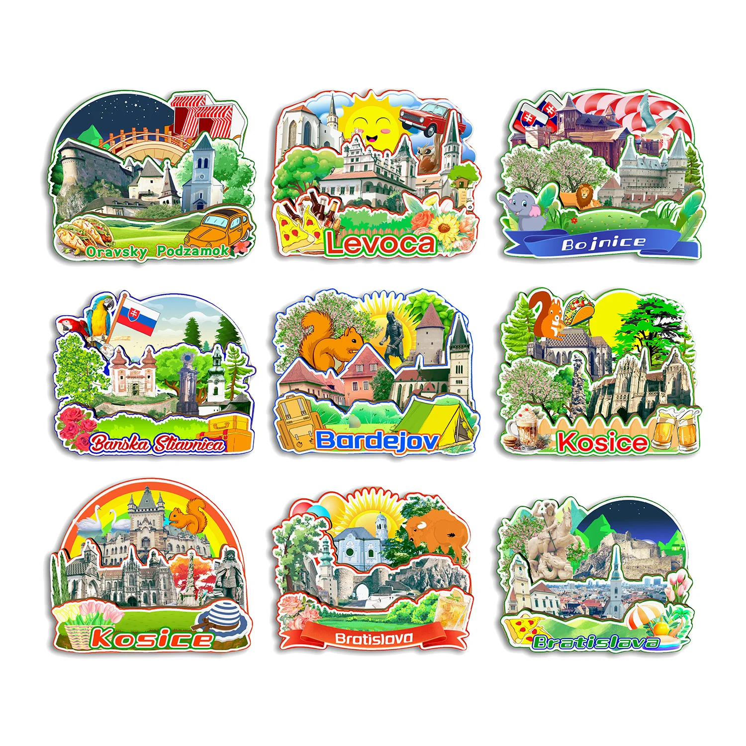 Братислава Коса Бanska Stiavnica Bojnice Levoca Oravsky Podzamok Bardejov SLOVAKIA Магнит на холодильник Путешествия Сувенир Подарок