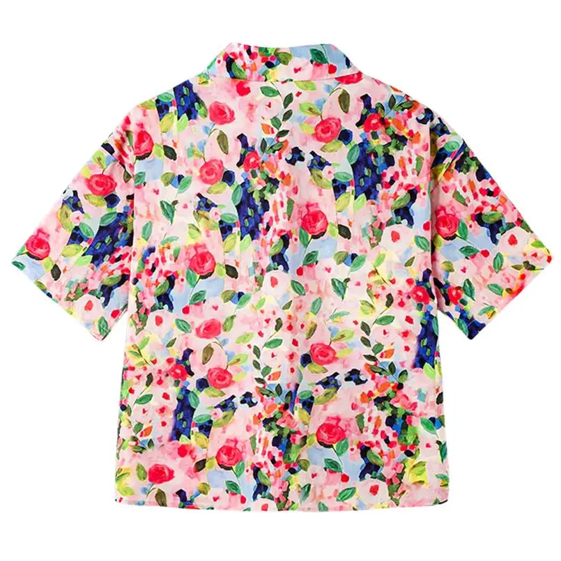 Hot Sale Womens Print Tops And Blouses Casual Loose Short Sleeve Shirts with Pocket Ladies Holiday Blusa Feminina Streetwear