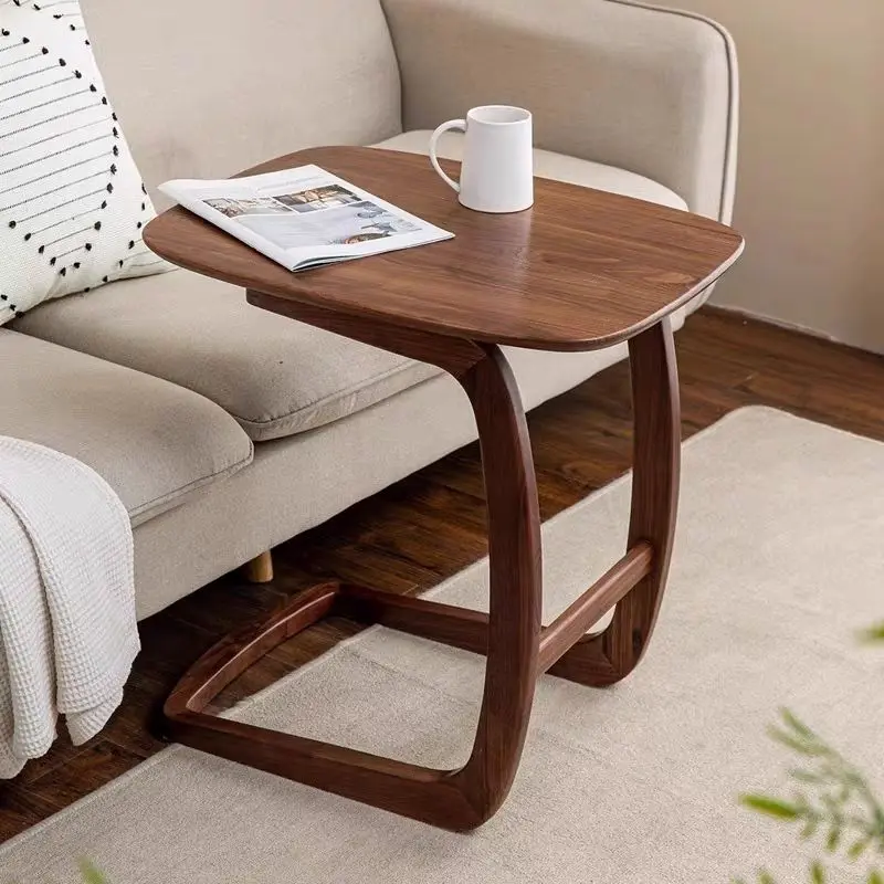 

Minimalist Walnut Solid Wood Coffee Table - Mobile Small Space Side Table for Living Room, Bedroom & Balcony