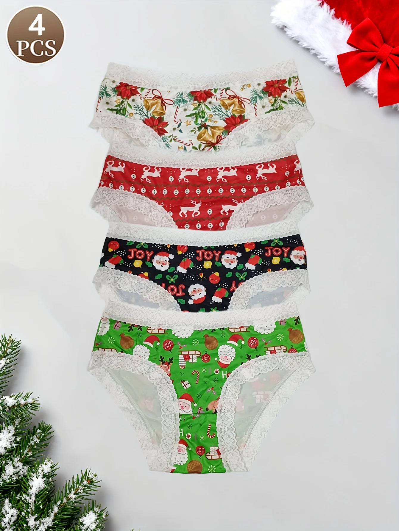 4 pçs cuecas femininas com impressão de natal macio e confortável roupa interior feminina casual esportes elegante e simples feminino bri