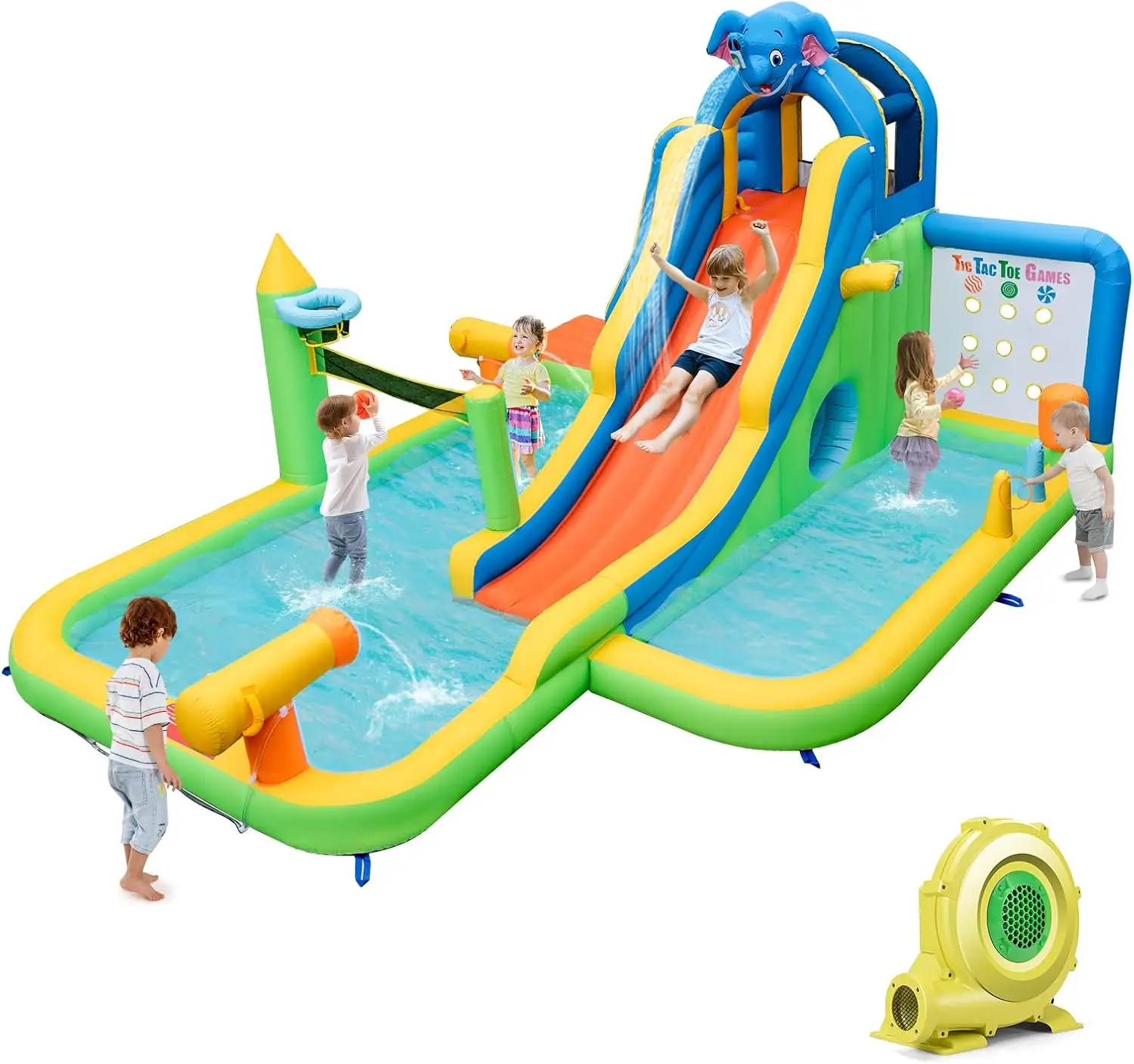 

Inflatable Water Slide with 950w blower, 9 in 1 Elephant Waterslide Water Park for Kids Backyard, Splash Pool, Climbing Wall