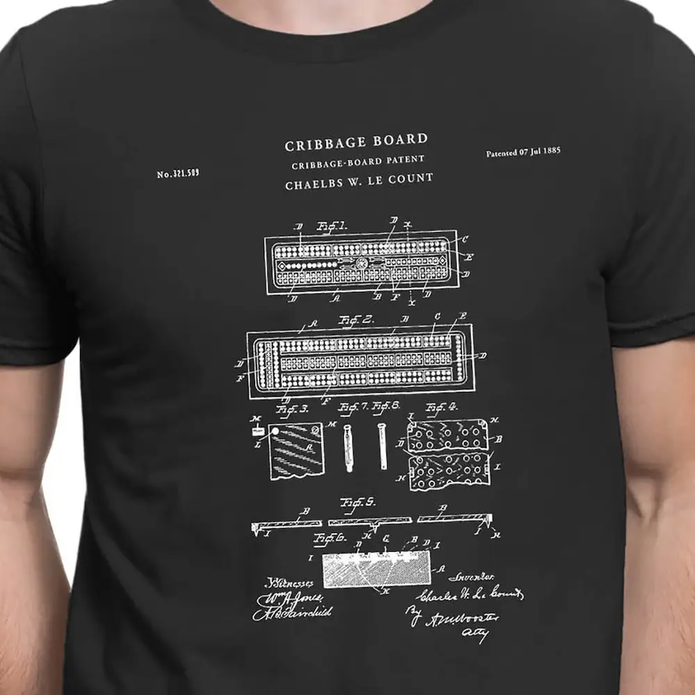 Cribbage Board 1885 Patent T Shirt Game Vintage Toys Family Night Patentprints Pt37