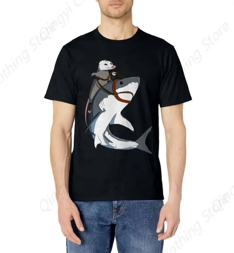 Funny Opossum Riding Shark T-Shirt