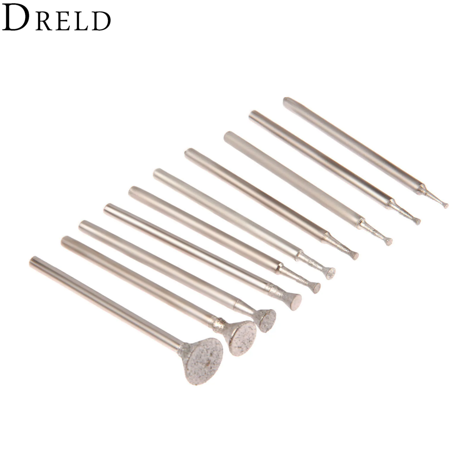 DRELD 10Pcs Dremel Accesories Drill Diamond Grinding Head Burrs Bits 2.35mm Shank Jade stone Engraving Carving Polishing Tool