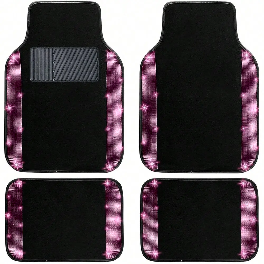 

Bling Car Floor Mats Full Set, Universal Fit Most Cars,SUV, Trucks, 4 Pcs Sparkle Glitter Rhinestone Carpet For Women Girls With