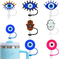 1/7PCS Silicone Straw Topper Colorful Evil Eyes,8mm Reusable Straw Cover Cap Drinking Cup Accessories,Dustproof Straw Cap Gift