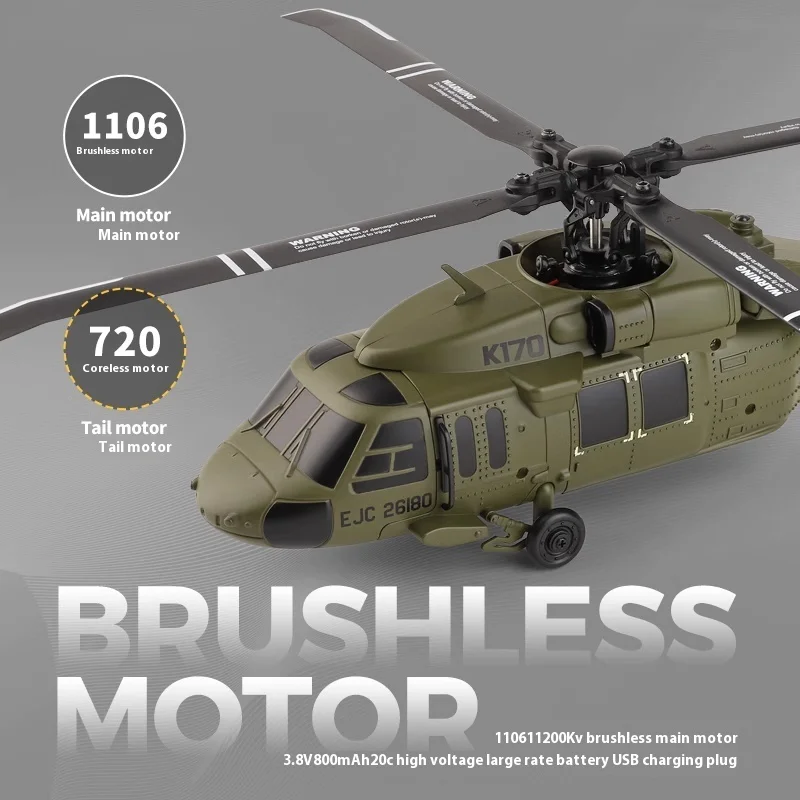 Wltoys K170 Remote Control Helicopter UH-60L 4 Channel brushless Helicopters with Gyro and LED Light Durable Airplane Toy Gift