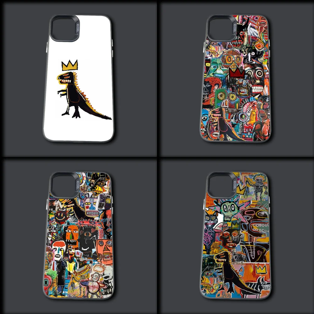 J-Jean Michel B-Basquiat Phone Case For iPhone 16,15,14,13,12,11,Mini,Pro,MAX Gray Drop Matte Shockproof Soft Cover