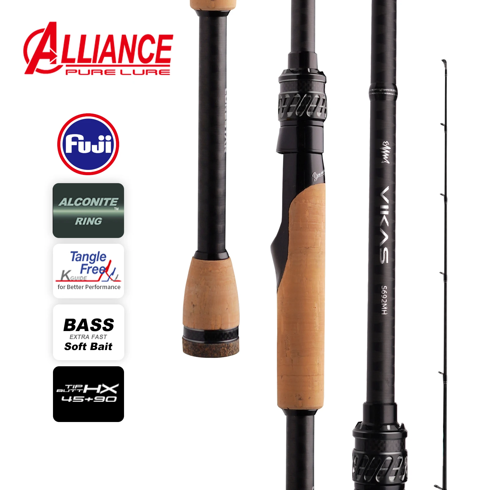 

VIKAS High Carbon Spinning Casting Fishing Rod with Fuji Reel Seat F XF Action Lure Rod for Bass Pike Fishing