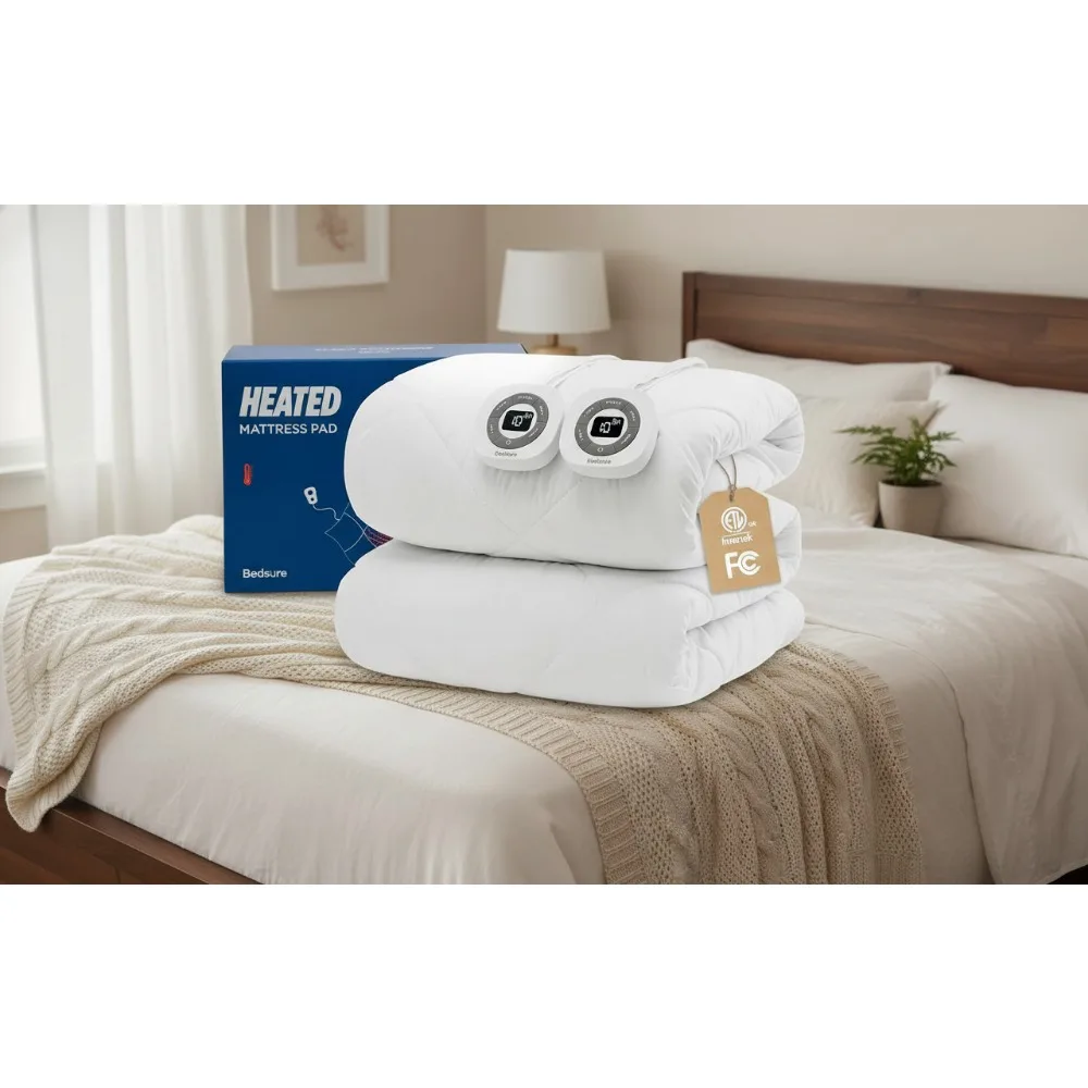

Queen Heated Mattress Pad with 10 Heat Settings, Dual Controllers, Fast Heating & Auto Shut-Off, 60x80 Inches