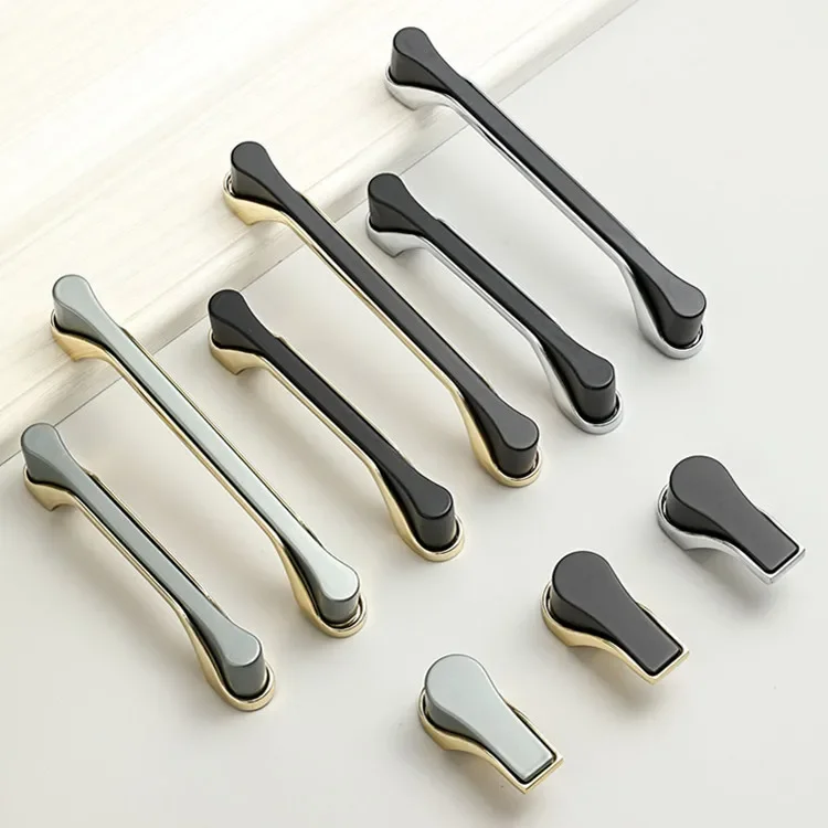 Modern Simple Two-color Zinc Alloy Handle Bathroom Cabinet Drawer Cabinet Door Handle Door Knobs and Handles  Furniture Handles