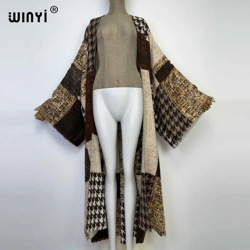 WINYI High Quality winter Women elegant Vintage printing loose Dress Full Sleeve Casual warm Thick Warm Female Christmas Coats