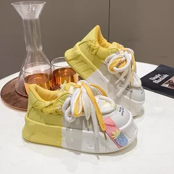 Kawaii Dikke Bodem Biscuit Dikke Bodem Dames Board Schoenen Nieuwe Mode Board Schoenen Lichte Kleur Lelijke Grote Hoofd Sportschoenen