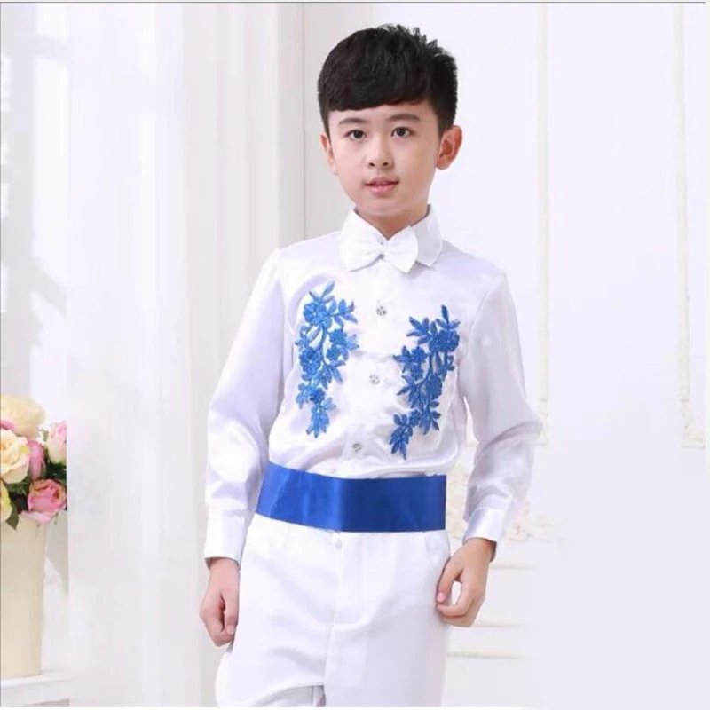 Children's Jazz Dance Latin Dance  Girls Dress Show Costume Boy Chinese Style Blue and White Porcelain Guzheng Costume Set