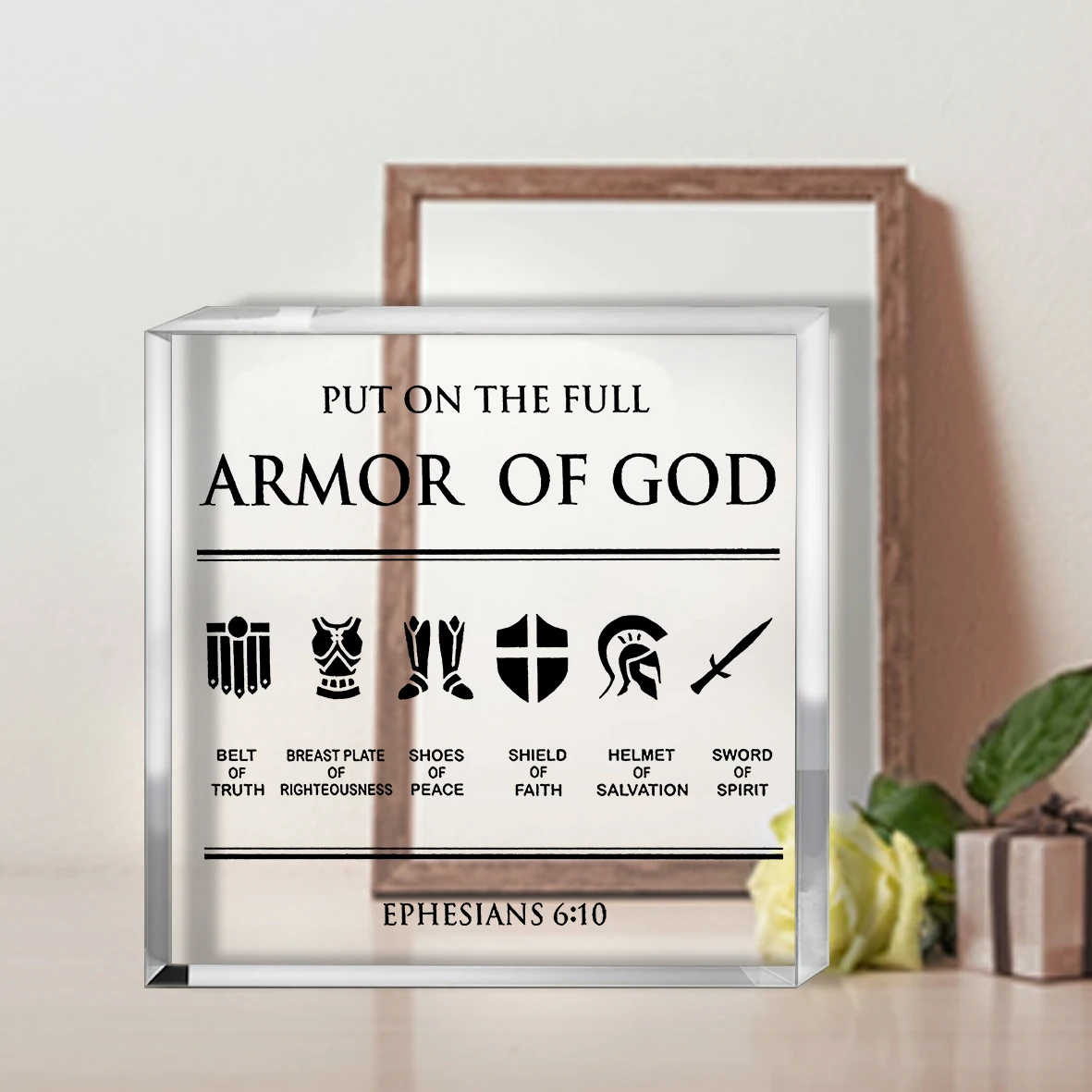 [علامة مكتب مسيحية] لافتة مكتب أكريليك مسيحية ملهمة - مسطحة ثنائية الأبعاد، درع كامل لآية الكتاب المقدس من الله