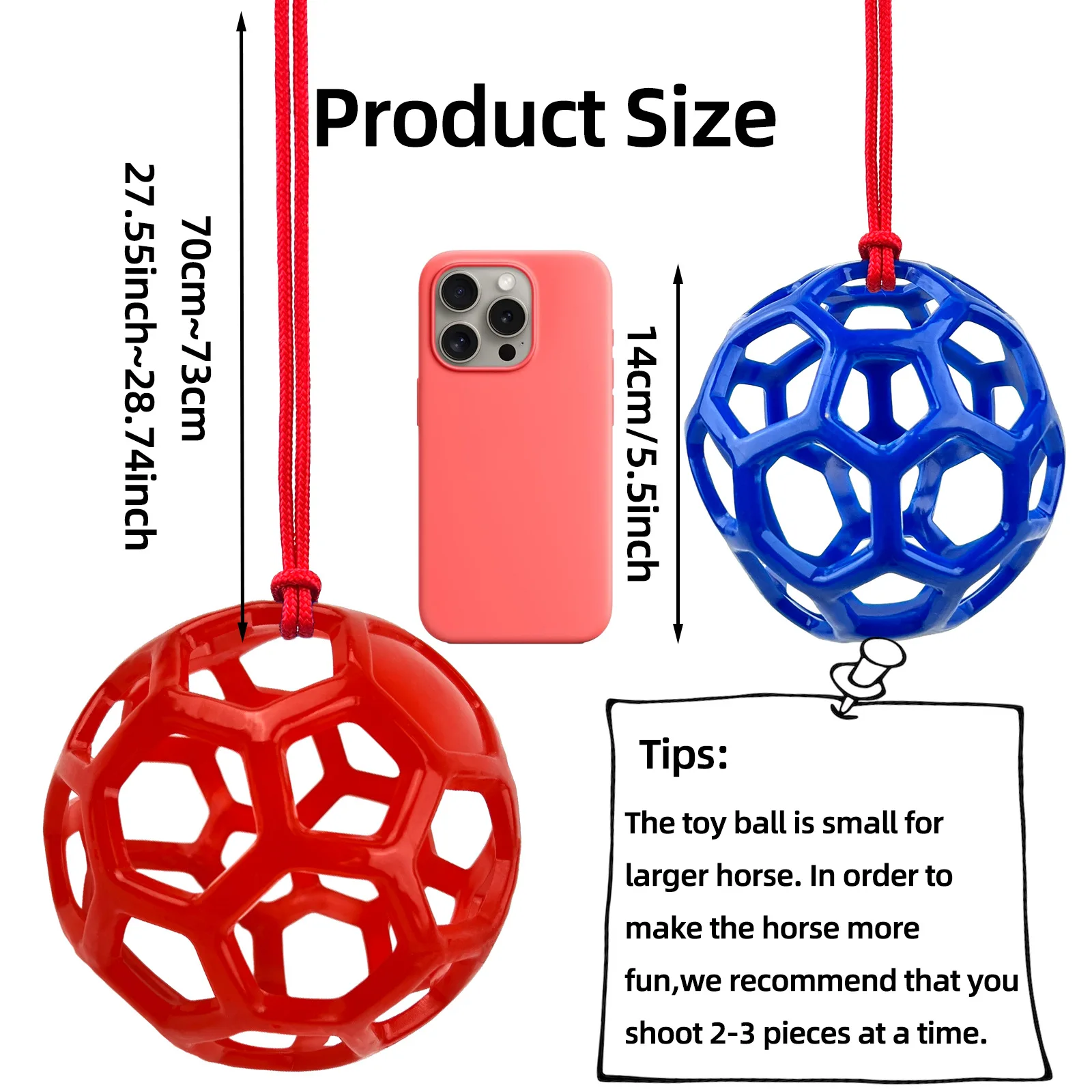 كرة تغذية القش المستقرة المعلقة، لعبة حصان TPR متينة، موزع قش معلق مقاوم للمضغ للمشط والمراعي والترفيه.