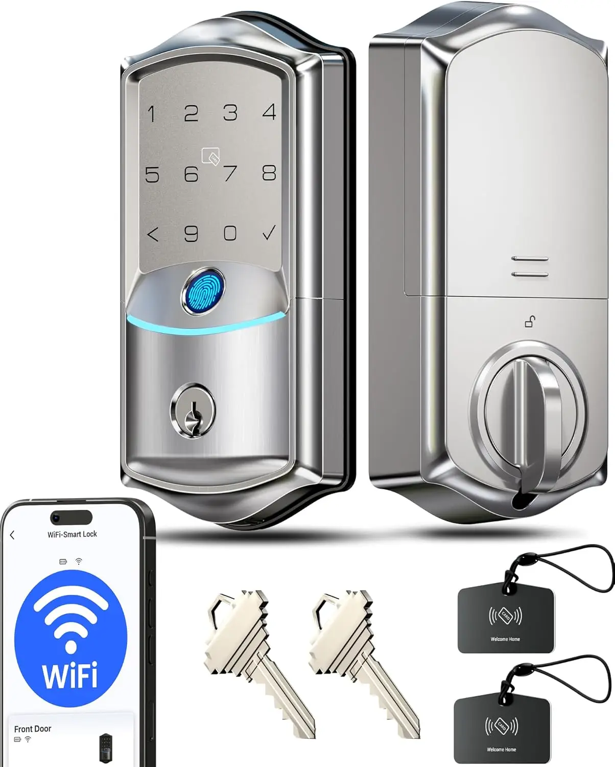 

Wi-Fi Smart Lock with Fingerprint, App & Voice Control, Keyless Entry, IP65 Waterproof, BHMA Grade 3