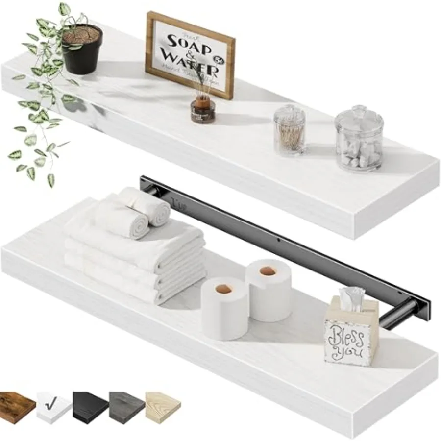 

Floating Shelves for Wall Long - Wall Mounted Shelf Bathroom Kitchen Living Room Bedroom Farmhouse Home Decor Display Bookshelf