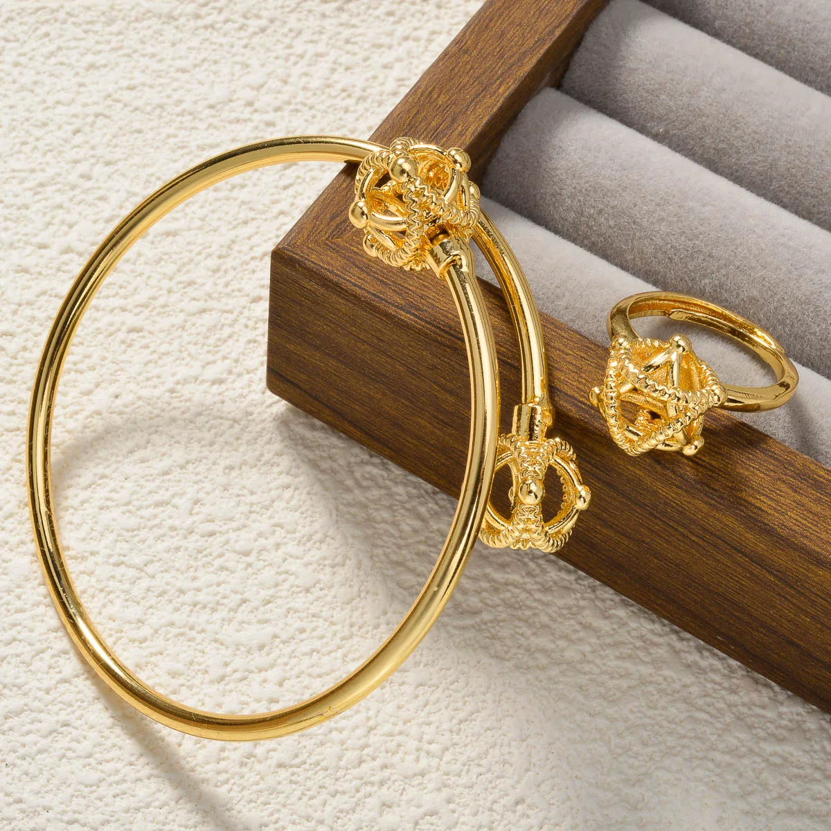 ZEADear Jewelry Sets for Women Best Friends Gift Gold Color Bracelet Classic Bangle Artistic Ring Luxury