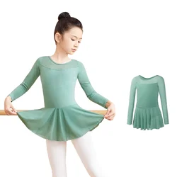 Ballet Leotards for Girls with Skirt Toddler Dance Long Sleeve Ballerina Dress Lace Collar Kids Toddler Dancewear Gymnastic Top