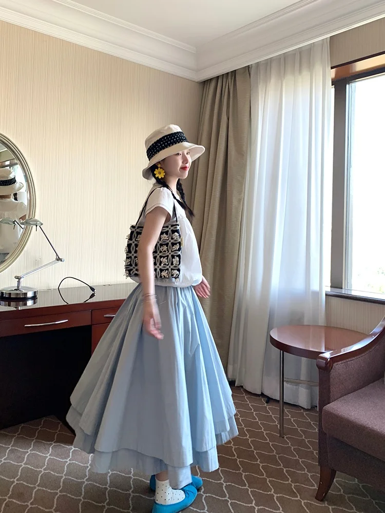 

Летняя юбка Fufufun с двойным слоем и принтом, цвета жасмин и белый, больших размеров, с высокой талией, из хлопка и полиэстера, А-силуэт