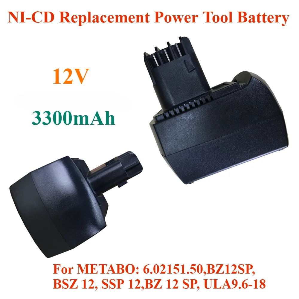 NI-CD Replacement Power Tool Battery 12V 3300mAh For METABO: 6.02151.50,BZ12SP,BSZ 12, SSP 12,BZ 12 SP, ULA9.6-18