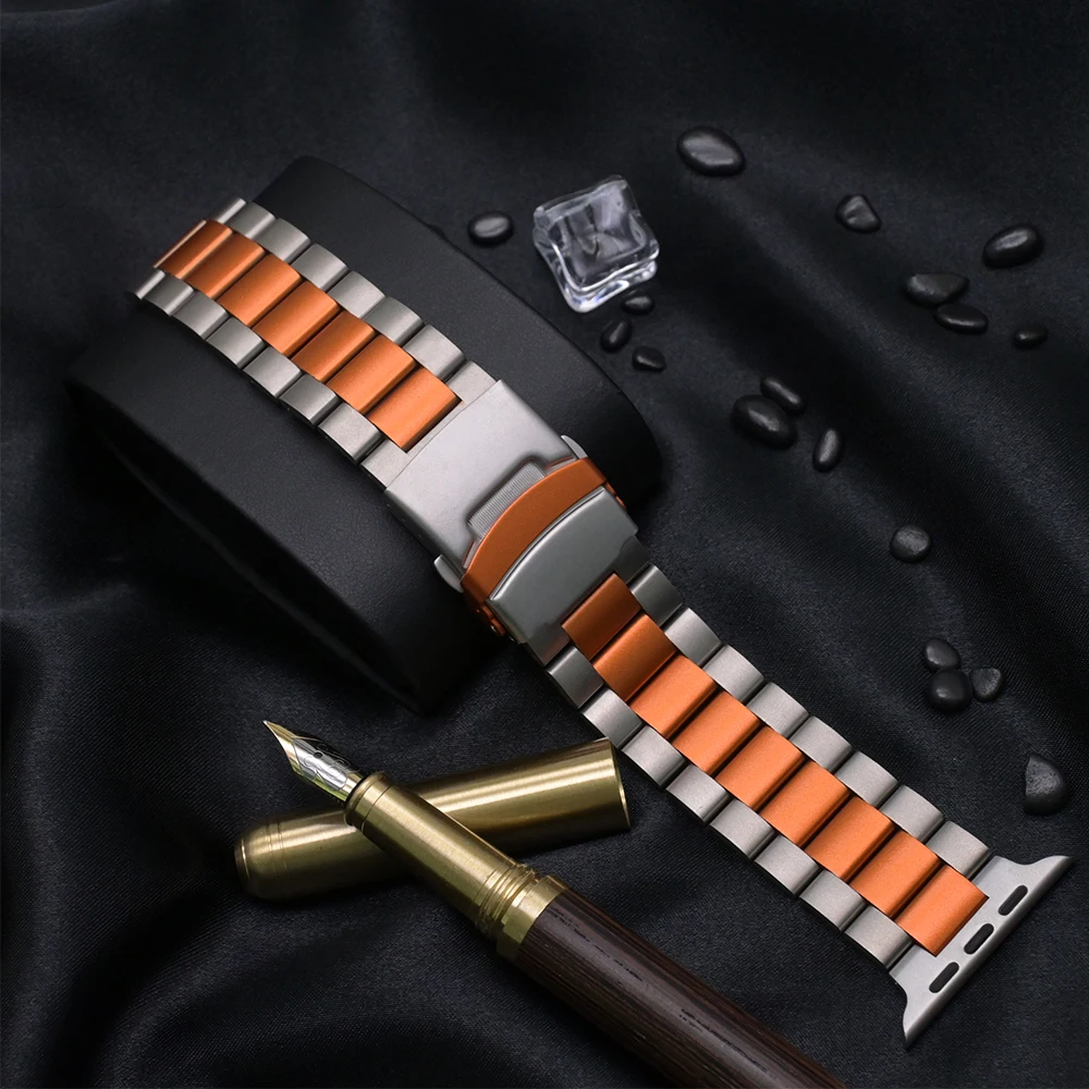 

Титановый оранжевый ремешок для Apple Watch Ultra 2 49 мм 10 9 8 7 45 мм 46 мм Деловой ремешок Correa для iWatch 6 5 4 SE 44 мм Мужской браслет