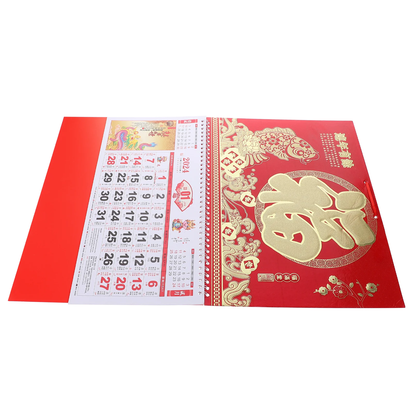 

Exquisite 2024 Chinese Calendar with Coil Binding Bright Colors Clear Layout Monthly Wall Hanging Calendar for Home Office