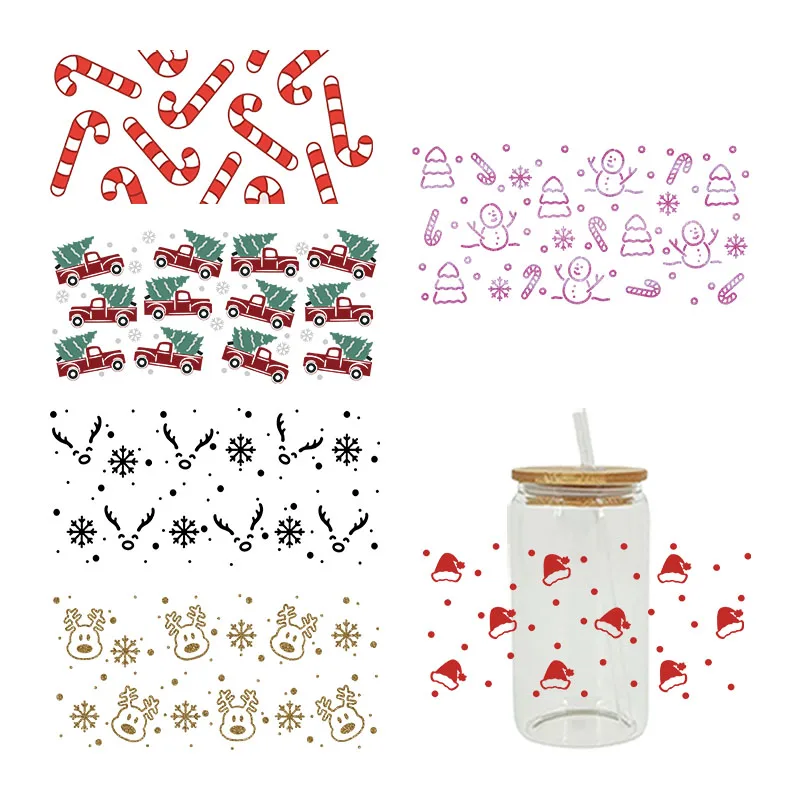 3D UV DTF Transfers Stickers, 16oz Cup Wraps, Merry Christmas Printed for DIY Glass Ceramic Metal Leather Etc D5730