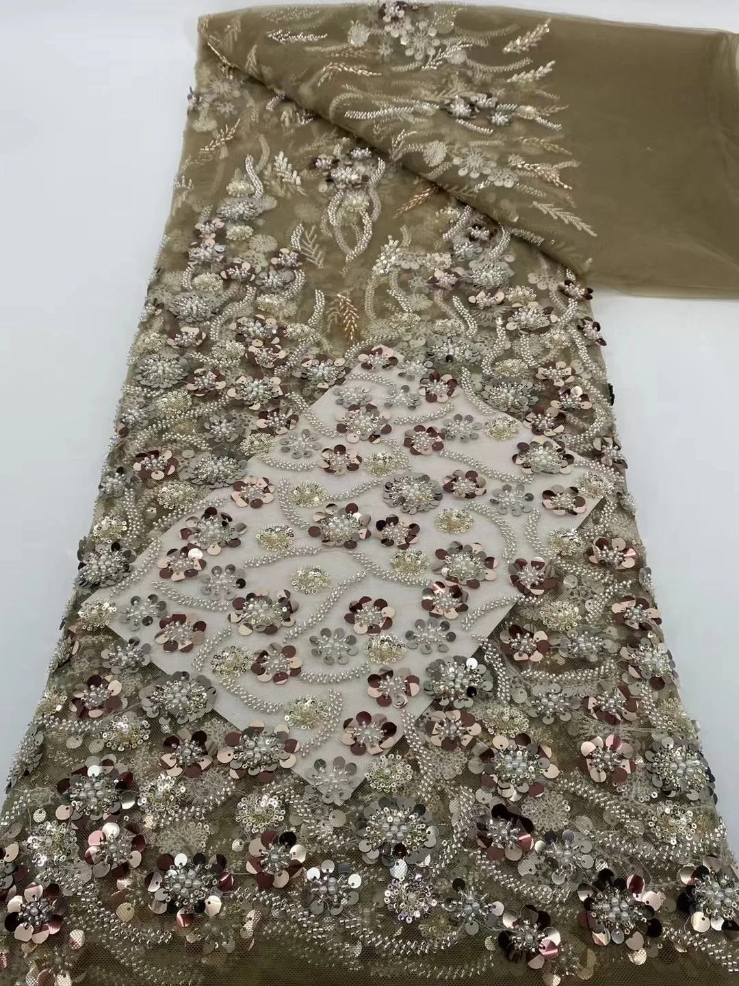 

Africa Nigerian Beaded French Mesh Lace With Sequins High Quality 2025 Embroidery Lace Sequins Lace For Wedding Dresses Women