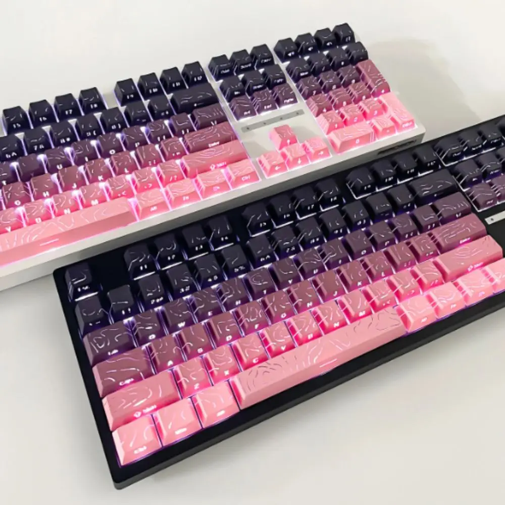 Translucent Sided Gradient Keycaps Purple Green Shine Through PBT Keycaps Heat Sublimation Original Height