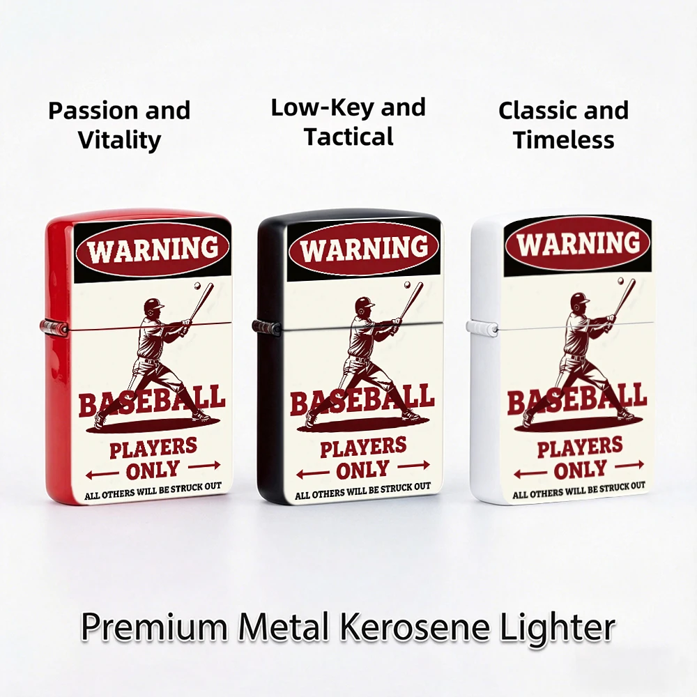 Vintage Flip Top Lighter lighters vintage Baseball Players Only Warning Sport Art Print lighters for smokers For Daily Carry