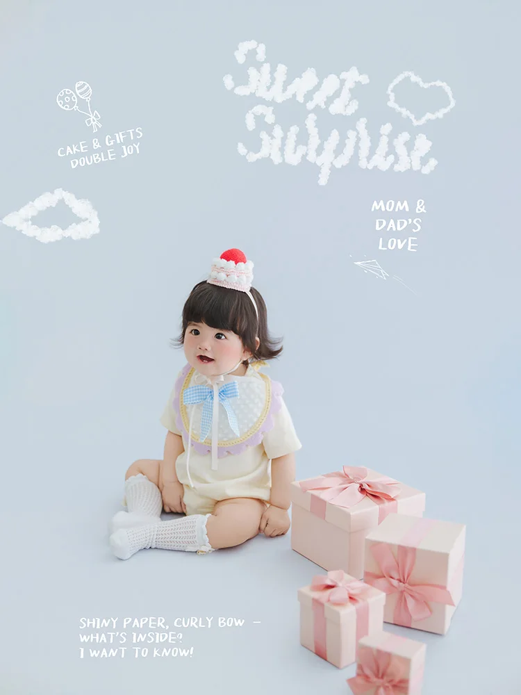 Adorable Cake Smash Style Baby Girl 100th Day Outfit Romper+bow Bib+handmade Knit Hat Set for Toddler Milestone Photoshoot Theme