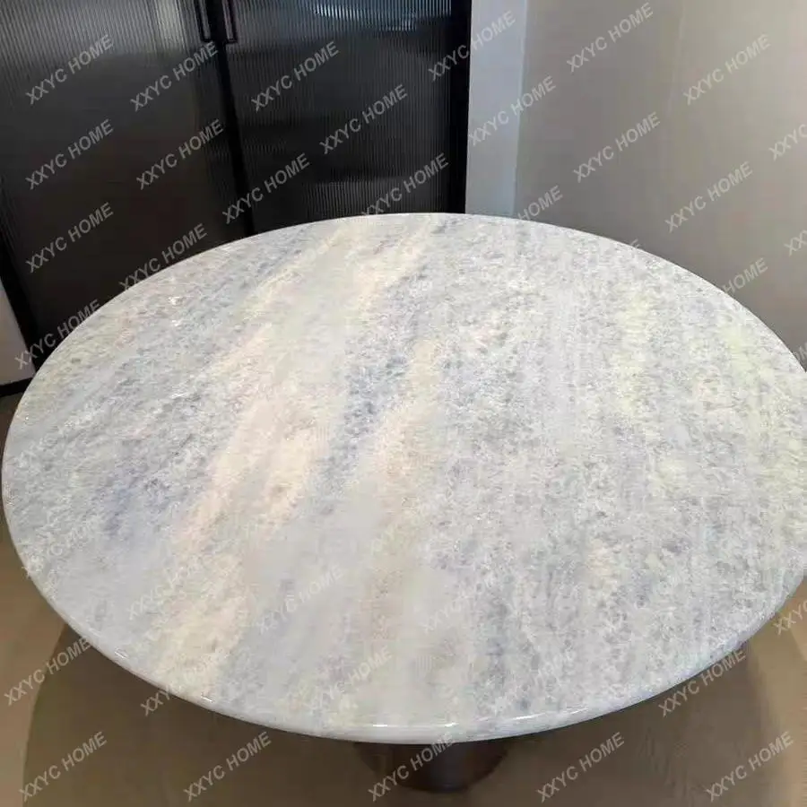 AA natural blue crystal luxury stone with turntable round dining table modern simple high-end marble minimalist round