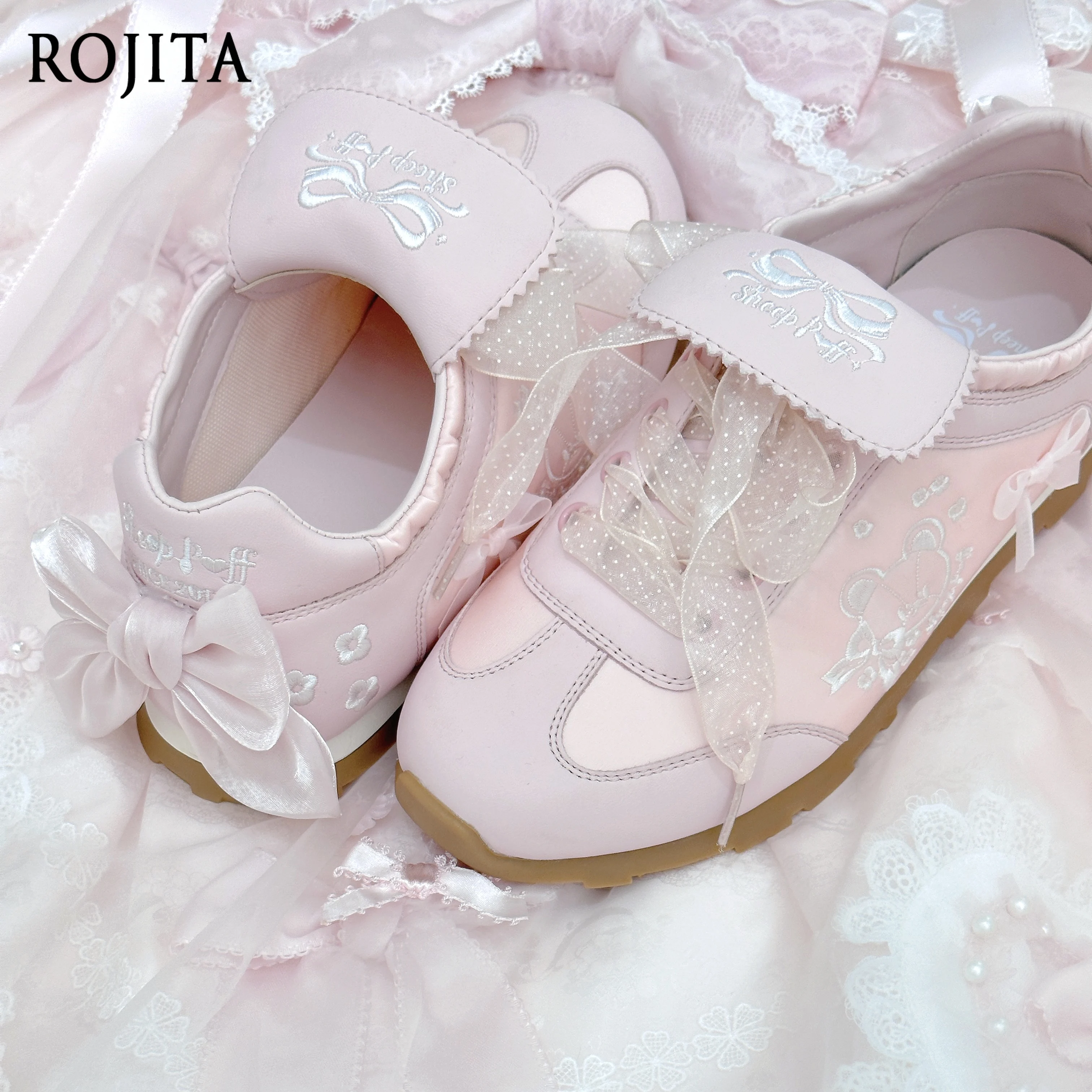 

Bow Embroidery Casual Shoes Sweet Original Design Mesh Straps Girl Sneakers Bow Cute Sneakers Caroon Bear Womens Shoes