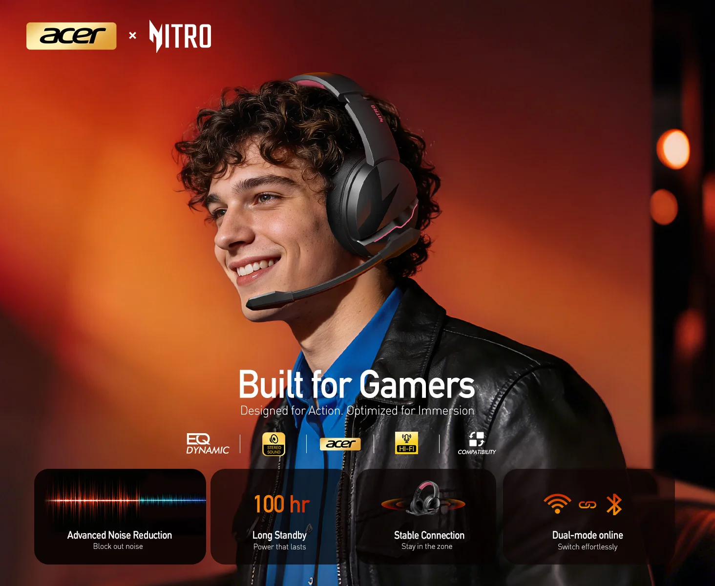 Acer K2 Kabelloses Gaming-Headset für PS5, PS4, PC, Switch, Bluetooth 5.3 + 2,4 GHz, 100 Stunden Akkulaufzeit, Gaming-Kopfhörer mit Geräuschunterdrückungsmikrofon. – Detail 1