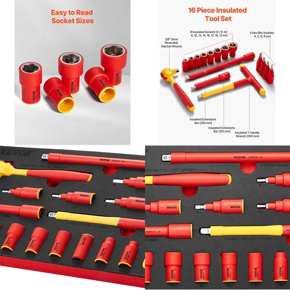 

Набор изолированных головок, набор инструментов для изолированных гаечных ключей из 16 предметов, изолированный торцевой инструмент 1000 В, с изолированными головками, изолированная Т-образная ручка
