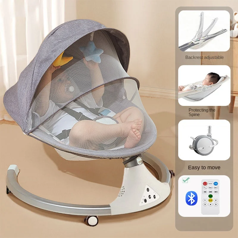 

Baby Rocking Chair with Wireless Remote Control 8/15/30-Minute Timer Removable and Washable Fabric Cover With Wheels