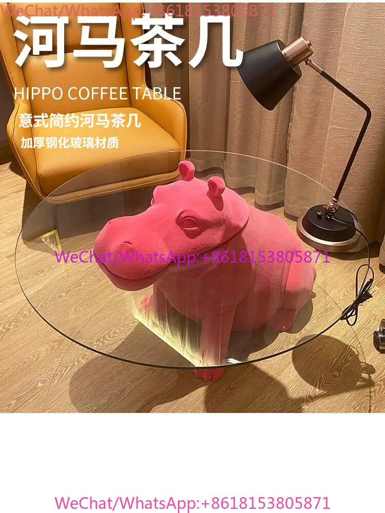 Italian simple round glass creative Internet celebrity animal hippo coffee table living room home reception room home