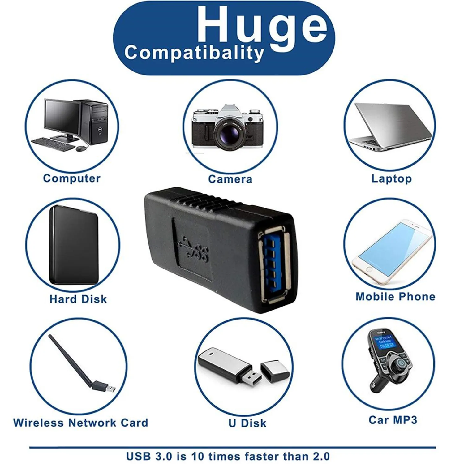 2 قطعة USB موصل أنثى إلى أنثى محول/USB 3.0 تمديد كابل مقرنة موصل فائق السرعة