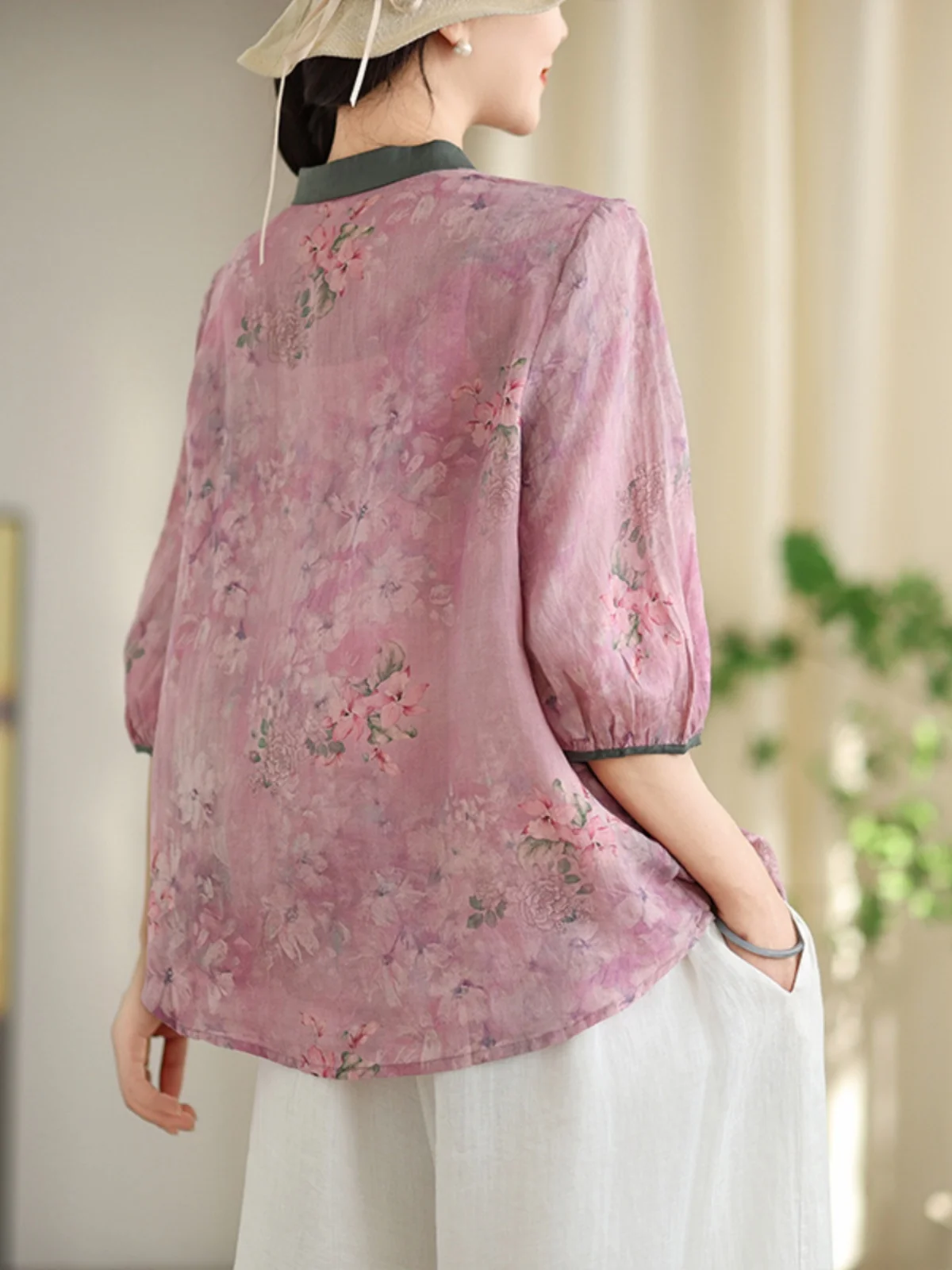 New Chinese Sle Donna Loose Fit Cotone Lino irt ort Sve Ricamato Dimagrante Top Pendolarismo Sle Summer Faion