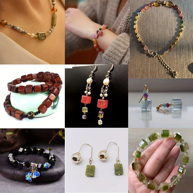 Naturstein, quadratisch facettiert, Amethyst, Quarz, Granat, Labradorit, Würfel-Abstandshalter-Perlen für die Schmuckherstellung, DIY-Armband, Halskette – Detail 7